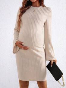 SHEIN Vestido diario de maternidad de manga larga en unicolor y diseño simple