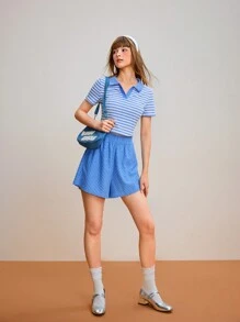 Easithlete Women's Striped Printed Athletic T-Shirt & Tank Top Set Fitted Shirt - Blue - View 5