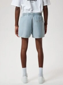 Forever 21 Men's Fashionable Elastic Waist Washed Denim Shorts In Blue-Purple - Light Wash - View 2