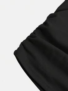 SHEIN Girlism Tween Girl Casual Round Neck Short Sleeve T-Shirt With Side Pleats And Hair Tie