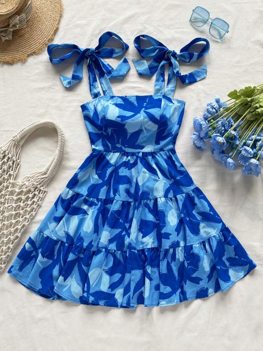 Soleia Váy suông rộng in hoa màu xanh họa tiết hoa cho mùa tốt nghiệp mùa trở lại trường quần áo mùa thu trang phục đi nghỉ áo babydoll trang phục Halloween Giáng sinh lấp lánh tiệc về nhà, đám cưới, hòa nhạc, ngày thi đấu, cho mùa hè - Nhiều màu - Xem 1