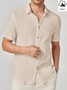 Manfinity Homme Men's Woven Casual Short Sleeve Shirt - Khaki - View 1