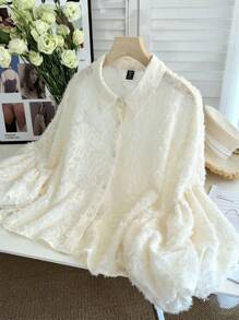 SHEIN Privé Plus Size Women's Cut-Out Pattern Blouse, New Fall Back To School Collection - Apricot - View 5