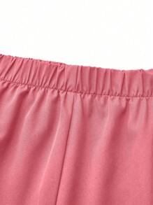 SHEIN TaskFit Plus Size Solid Color V-Neck Pocket Short Sleeve Top And Elastic Waist Long Pants  Uniform Set, Plus Size Uniforms & Scrubs - Pink - View 7