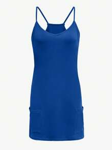 Chiquease Solid Color Spaghetti Strap Dress With Pockets, Sleeveless And Sexy For Summer