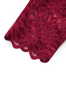 SHEIN Clasi Plus Size Lace Casual Long Sleeve Daily Jacket - Burgundy - View 3