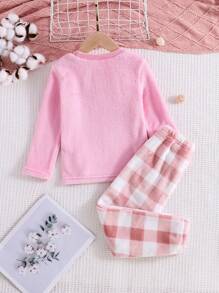 Bộ đồ ngủ vải nỉ cho bé gái, có thiết kế hình thiên nga thêu, áo sơ mi dài tay và quần, ấm áp và thoải mái - Màu Hồng Tươi - Xem 2