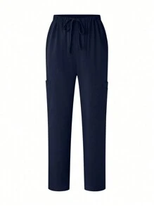 TaskEZ Simple Summer Short Sleeve Uniform Set With Pocket Design On Top And Pants, Scrub Sets - Navy Blue - View 5