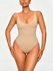 SHAPORA Shaping Brief Bodysuit Body Shaper Bust&Butt Lifter With Adjustable Closure Bottom-Tummy Waist Control - Khaki - View 1