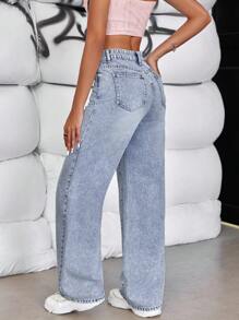 SHEIN Tall Women's Casual Straight Leg Jeans With Pockets, Washed Denim - Light Wash - View 2