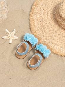 Kids' Blue Fashionable And Cute Flower Decorated Sandals - Blue - View 6