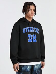 Manfinity NXTstreet 男士宽松长袖英文字母印花针织连帽衫，秋冬款 - 黑色 - 查看 4