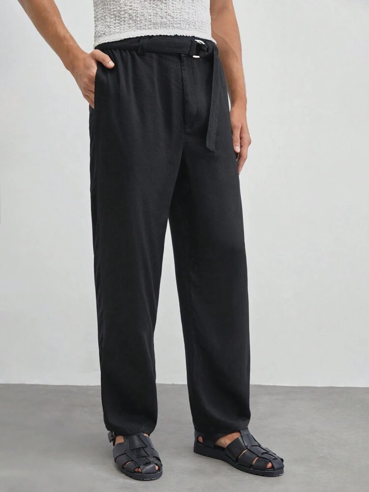 Pantalon décontracté ajusté et effilé en lin pour hommes, pour port quotidien en été