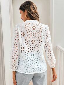 SHEIN Frenchy Damen Einfarbig ausgebranntes Schnürhemd für den täglichen Lässig-Stil Herbst Damenbekleidung Schulanfang Kleidung Old Money Stil Lehrer Outfits