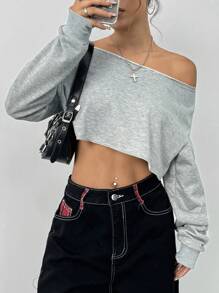 StreetHx Sudadera corta casual y sexy con hombros descubiertos, Top de manga larga