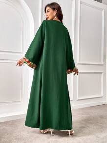 Al Najma Váy Abaya thêu hoa đơn giản hàng ngày cho nữ - Màu xanh lá cây đậm - Xem 6