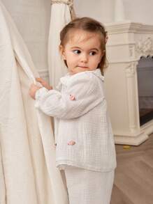 Souflis Souflis 2入組嬰兒女童長袖上衣和長褲套裝 - 白色 - 查看 3