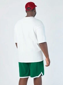 Manfinity VCAY Plus Size 2pcs Men's Loose Knit Round Neck Short Sleeve T-Shirt With Mid-Waist Drawstring Straight Shorts Set, Suitable For Daily Wear In Summer - Multicolor - View 4