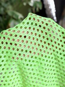 Slaydiva 纯色镂空夏季短袖毛衣，休闲款 - 綠色 - 查看 8