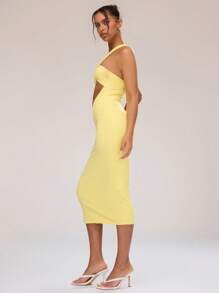 MUSERA 性感可爱春夏派对外出度假风中长连衣裙，前襟扭结设计，性感迷人，适合春夏派对、外出和度假。 - 黃色 - 查看 5