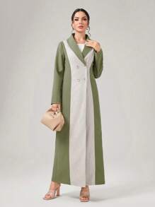 Al Najma Colorblock Double Breasted Abaya - Green - View 1