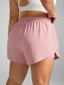 SHEIN Sports Quần short thể thao lưới chắp vá màu trơn cỡ lớn mùa hè thường ngày - Bụi hồng - Xem 2