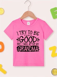 Áo thun ngắn tay thường ngày thời trang dành cho bé gái có in khẩu hiệu chữ đầy màu sắc, mùa hè - Màu Hồng Tươi - Xem 3