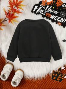 女婴圆领长袖字母印花运动衫，日常休闲装，适合万圣节派对