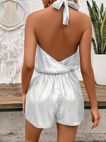 Breezaya 休閒女士純色簡約日常佩戴露背吊帶連體褲，配帶頸巾