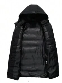 Manfinity Homme Men's Plain And Simple Mid-Length Padded Coat For Daily Wear - Black - View 3