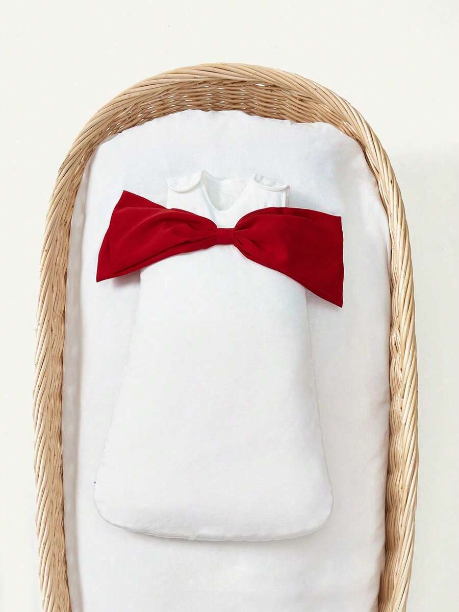 1pc Soft And Comfortable Baby Sleeping Bag With Bow - Red and White - View 1