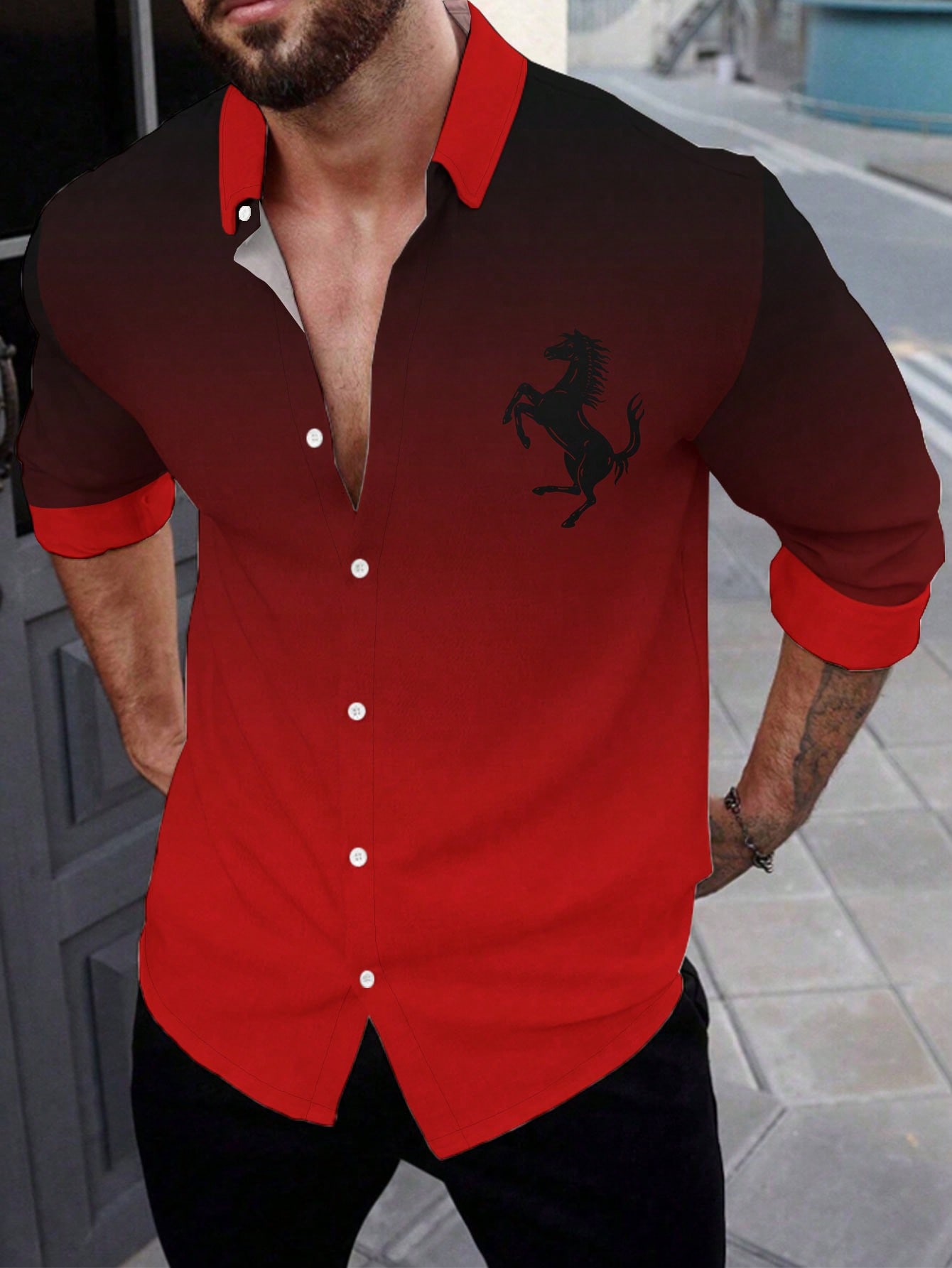 Manfinity Dauomo Men's Spring/Autumn Casual Horse Print Gradient Shacket