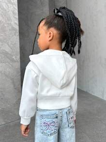 SHEIN Explorewe Áo khoác nỉ có khóa kéo in chữ đồ họa dành cho bé gái, kiểu dáng thường ngày, thích hợp cho các hoạt động ngoài trời, phù hợp cho mùa thu/đông. - Nhiều màu - Xem 2