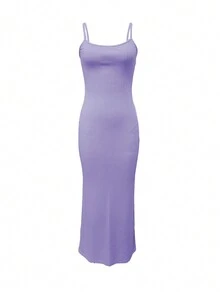 Đầm Dài Cami Lilac Thời Trang Châu Âu Và Mỹ Thiết Kế Xoắn, Dạo Phố Gợi Cảm Và Hợp Thời Trang - Màu tím hoa cà - Xem 4