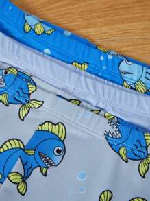3pcs Baby Boys' Short Sleeve Shorts Snug Fit Homewear Set, Allover Print With Fish Pattern - Multicolor - View 3