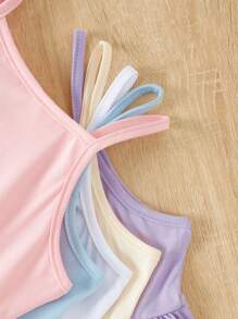 SHEIN Vintaside Kids Young Girl 5pcs/Set Simple Solid Color Casual Spaghetti Strap Dress, School, Campus, College - Multicolor - View 5