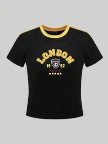 INAWLY Women's Round Neck Letter Printed Casual Summer Short Sleeve T-Shirt Graphic Tees Women Tops