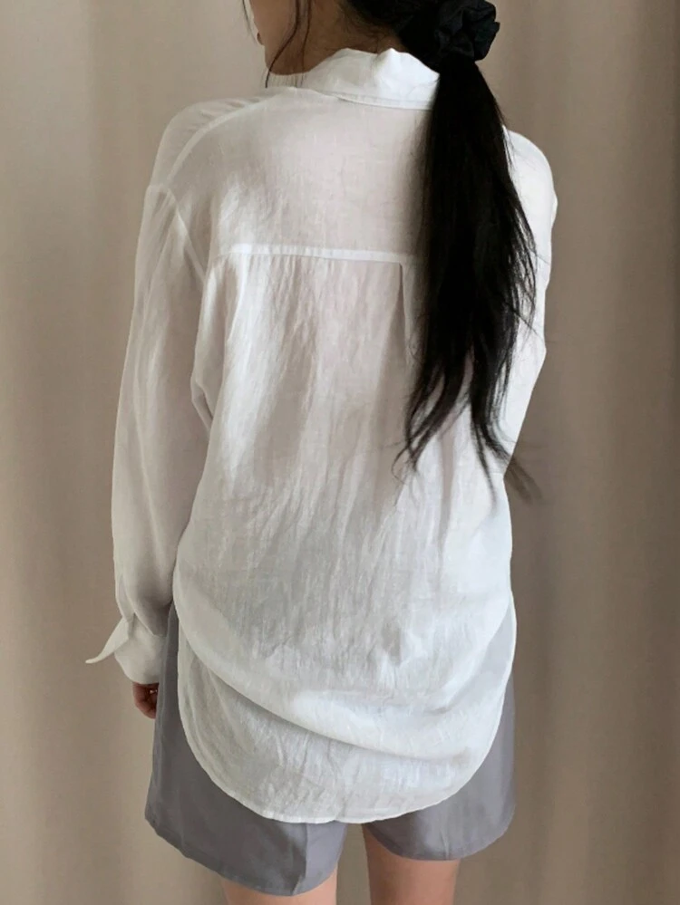 Women's Button-Up Shirt Collar Loose-Fit Long Sleeve Elegant & Charming, Good-Natured & Graceful