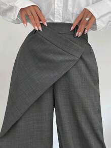Siren Gaze Pantalon à jambe droite ample avec placket diagonal polyvalent haut de gamme gris décontracté de bureau et de voyage pour hommes, pantalon large