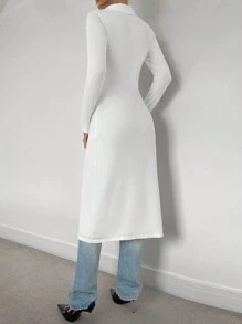 SHEIN Essnce Ladies' White Long Cardigan Sweater, Autumn Fashion - White - View 2