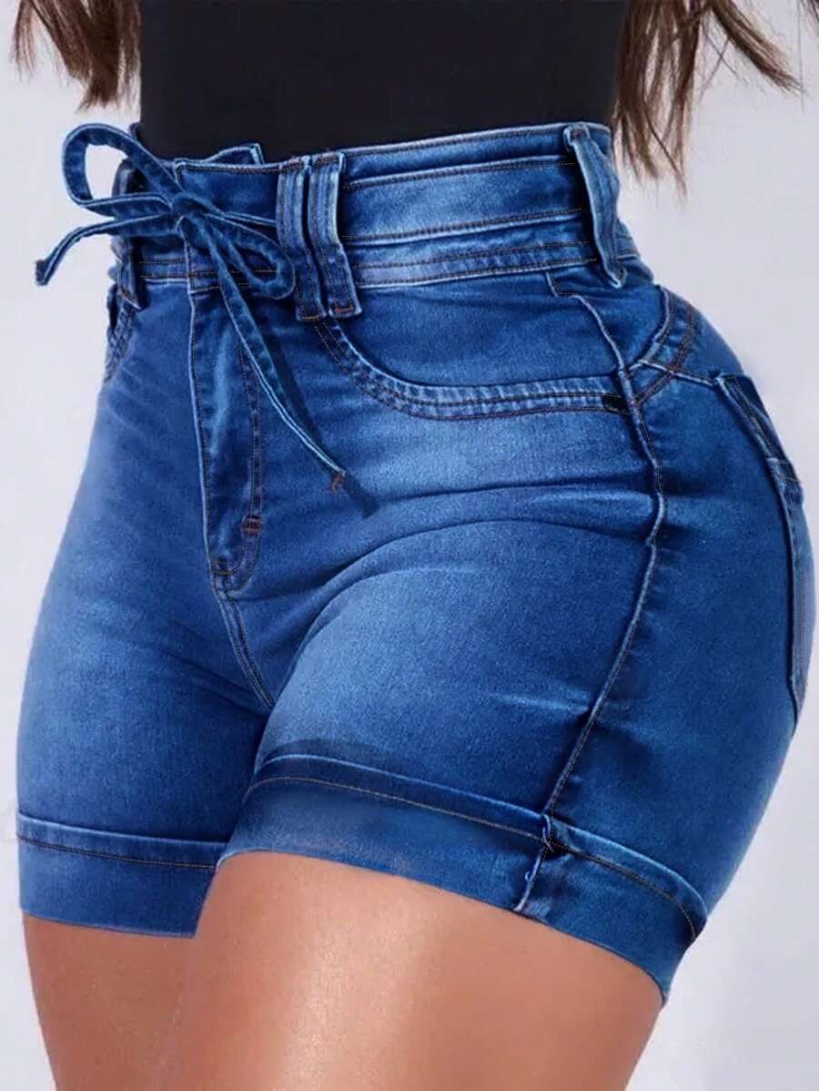 Women's Pocket Elastic Waist Casual Summer Denim Shorts