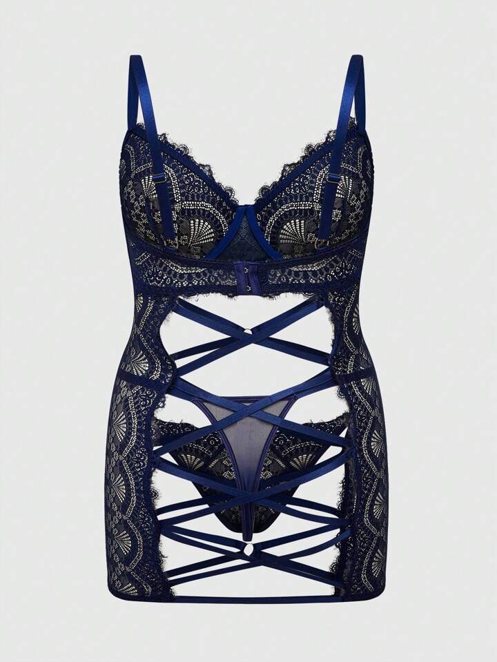 plus size sexy lingerie dress Lapdance Lingerie | Sexy Fishnet And Lace Halter Dress -Blue | Plus Size |  Stripper Dresses main image 1