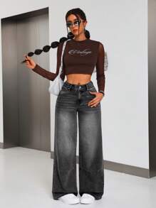 SHEIN ICON Women's Solid Color Simple Daily Casual Jeans