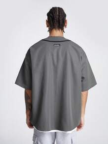 Manfinity NXTstreet Men's Loose Weave Short Sleeve Oversized Shirt, Suitable For Summer - Black - View 2