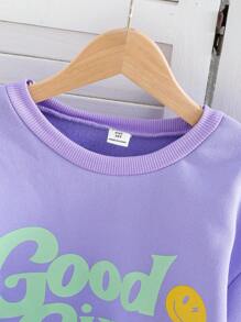 Tween Girls' Simple Printed Long Sleeve Shorts Set, 2pcs - Purple - View 6