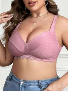 大尺碼女性無鋼圈薄杯文胸，1入組（婚禮季節） - 藕粉色 - 查看 3