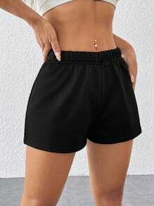 SHEIN PETITE 3pcs Women Solid Color Elastic Waist Shorts - Multicolor - View 6