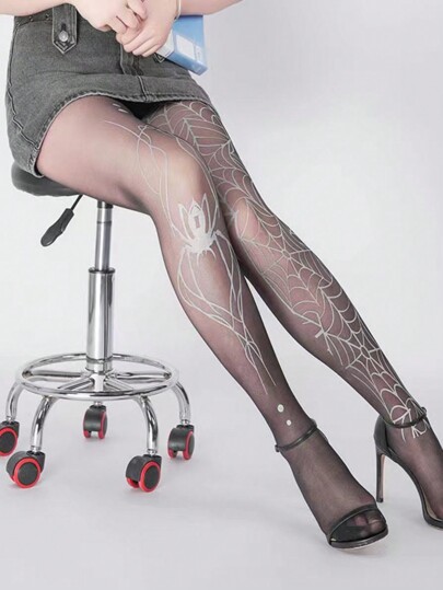 Goth 1 pieza Medias/Mallas/Leggings de mujer con estampado de telaraña, Halloween