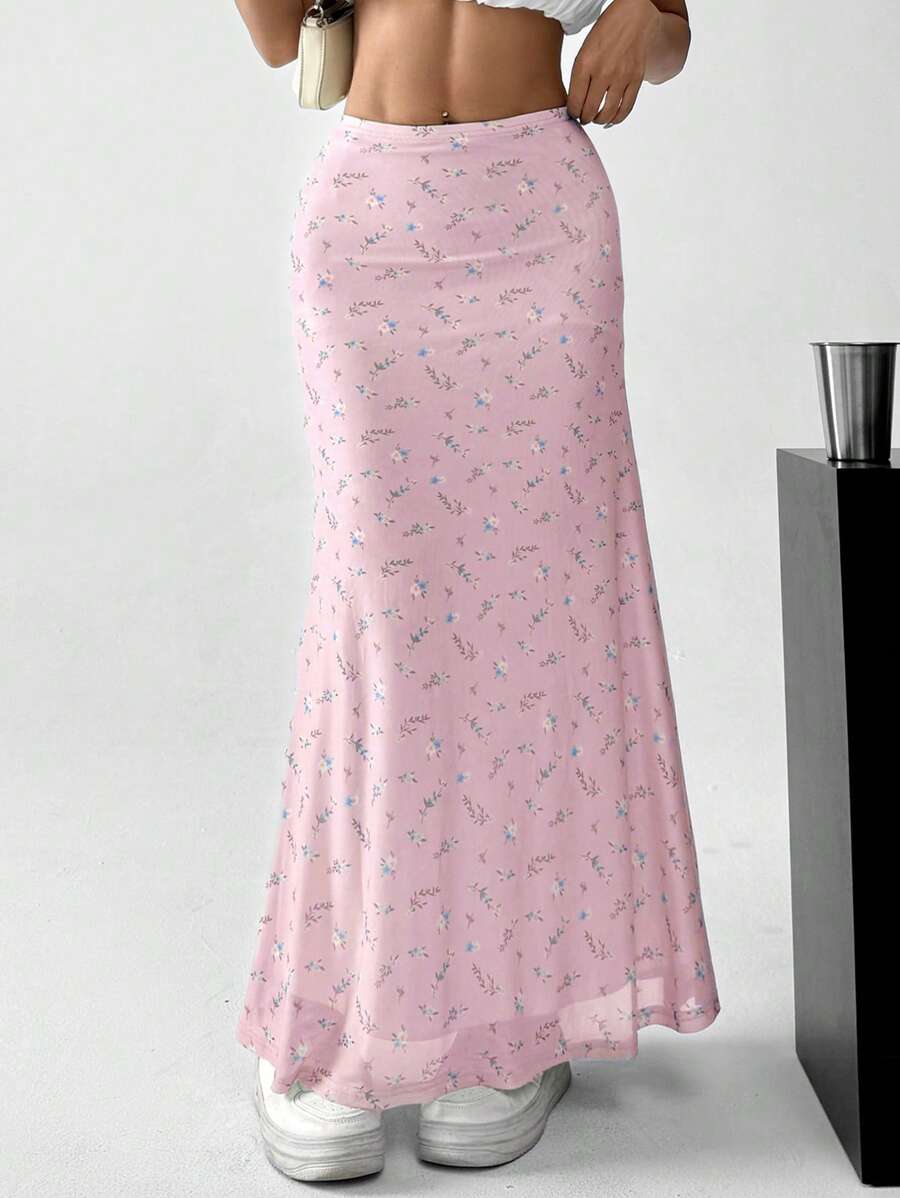 SHEIN EZwear 女性隨機印花簡約日常裙子