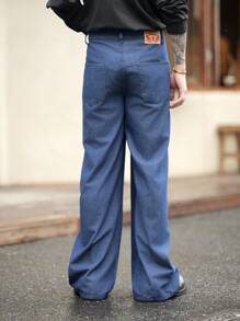 Manfinity Homme Men's Vintage American Casual Dark Blue Indigo Loose Wide Leg Denim Jeans